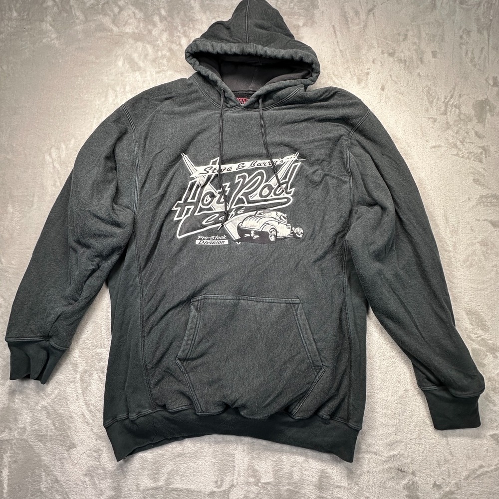 Vintage Steve & Barry's Hot Rod Cafe Car Hoodie Mens XL Black Pro Stock Division